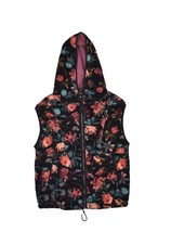 Prana Polar Escape Vest Womens S Black Floral Full Zip Hooded Jacket Sherpa - $43.39