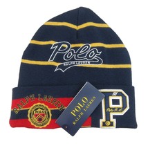 Polo Ralph Lauren Embroidered Logo &quot;P&quot; Patch Navy Blue Beanie Cap One Si... - £55.91 GBP