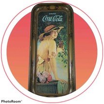 Coca-cola Tray Young "Elaine" Glass of Coke Thin Tall 8.5"W X19"H Gold Rim Repro - $9.50