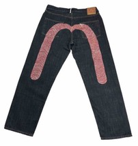 New VTG Evisu Jeans Mens 40x32 Blue Red Embroidered Selvedge Japanese Denim Y2K - £215.08 GBP