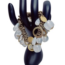 Chunky Gold White Plastic Metal Statement Dangly Bangle Bracelet Women J... - €8,48 EUR