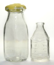 Vintage Pair 2 Clear Glass Pyrex 4 oz Hexagonal Baby Bottle And One Milk Bottle - £10.25 GBP