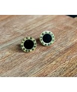 Roman Numeral Stud Earrings Gold Black Dot Round Designer Style 7/16 inch - €12,25 EUR