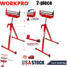 WORKPRO 2PC Folding Roller Stand Saw Horse Height Adjustable 250Lb Load Capacity - £104.40 GBP