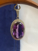 Sterling Silver Pendant 9.56g Fine Jewelry Purple Oval Faceted Stone Bezel - £39.38 GBP