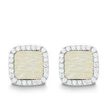 Sterling Silver GP &quot;Threaded&quot; Square with CZ Border Earrings - £57.30 GBP