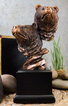 Rustic Wildlife Black Bears Couple Family Electroplated Figurine With Ba... - $56.99