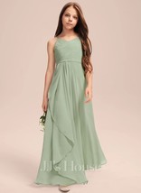 A-line V-Neck Floor-Length Chiffon Junior Bridesmaid Dress With Cascadin... - $109.00