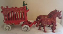 CAST IRON  OVERLAND CIRCUS 2 LARGE HORSE DRAWN WAGON AND DRIVER TOY LARGE - $185.00