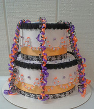 Black , Orange and Purple Halloween Themed Baby Shower 2 Tier Diaper Cake - £39.33 GBP