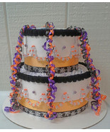 Black , Orange and Purple Halloween Themed Baby Shower 2 Tier Diaper Cake - £39.87 GBP