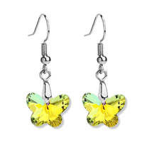 Yellow Crystal &amp; Silver-Plated Butterfly Drop Earrings - £7.91 GBP