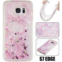 For Samsung Galaxy S7 Edge - Hard Rubber Gummy Case Cover Pink Glitter Heart - £10.45 GBP