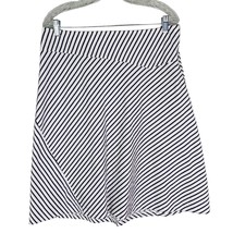 Womyn Raw Edge Skirt 10 White Navy Geometrical Stripes Side Zipper A-Line - $25.00