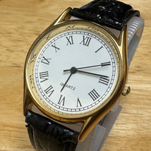 Unbranded Quartz Watch Men Gold White Roman Dial Classic Analog New Battery - £11.13 GBP