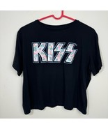 KISS Embroidered flowers logo Cropped T Shirt Size S, M Black - $371.84 MXN