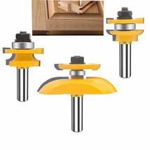 Oletbe 3-Piece Set Of Router Bits, 1/2-Inch Round Over Cove Raised Panel Cabinet - £43.94 GBP