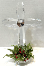 Vintage Acrylic Standing Christmas Cross Clear with Holly Berries 7.25 i... - £11.43 GBP