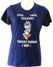 Unicorn T Shirt Rock Paper Scissors Throat Punch I Win Vintage Tee Shirt - £18.98 GBP