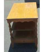 Vintage Solid Wood Tri-Level End Table with Drawer - VGC - Bench Fine Fu... - $273.96 CAD