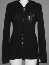 Christine Alexander Swarovski Crystals Studs Cat Long Black Hoody Jacket Wm&#39;s M - £47.95 GBP