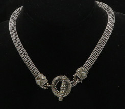 925 Sterling Silver - Vintage Marcasite Open Circle Mesh Chain Necklace - NE3258 - £128.94 GBP