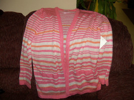 White Stag Pink/Orange/White Striped Cardigan Size L (12/14) Women&#39;s NEW HTF - £14.58 GBP