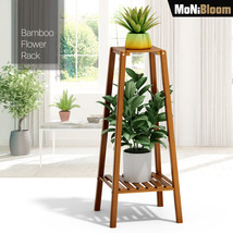 13&quot; Bamboo 2 Tier Tall Plant Stand Pot Holder Small Space Table Garden P... - £43.10 GBP