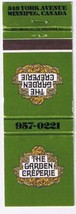 Manitoba Matchbook Cover Winnipeg The Garden Creperie - $0.67