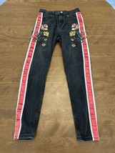 Topshop Moto Jeans Juniors Black Jamie Zip Up Embroidered 22x24 Tagged 26x30 - $15.05