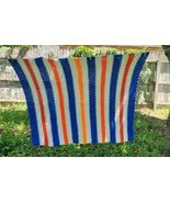 Vintage Afghan Striped Orange Red White Blue Crochet Throw Blanket 50" x 38" - $29.69