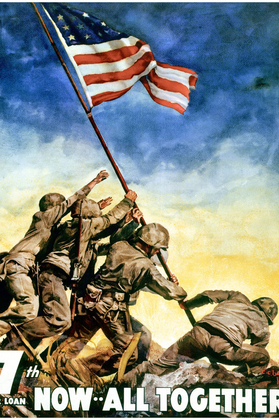 Primary image for Sands of Iwo Jima Patriotic World War 2 Troops Raising American Flag 24x18 Poste