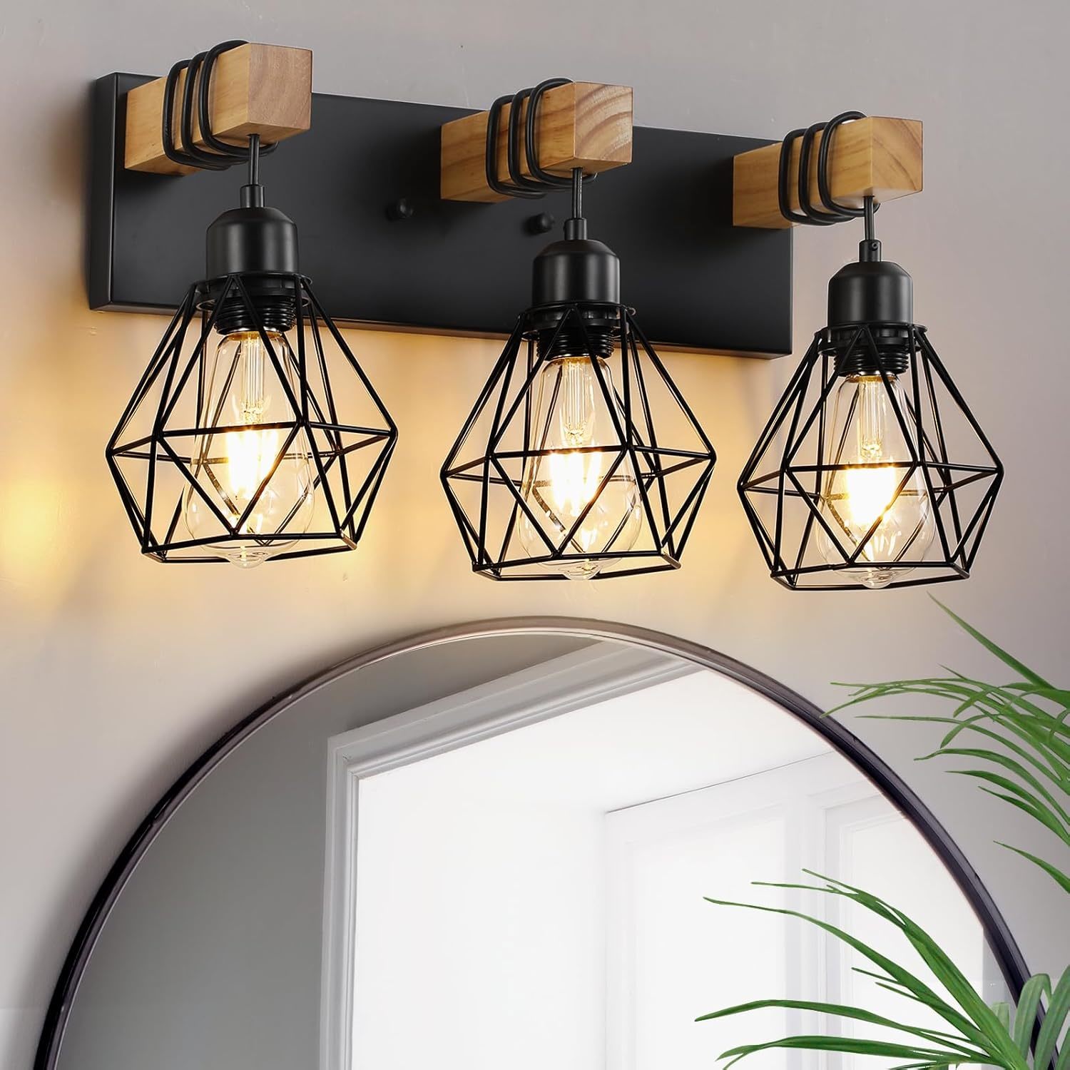 Farmhouse Vanity Light For Bathroom, 3-Light Wood Bathroom Vanity Light,... - $50.96