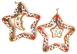 Christmas Gingerbread Star Ornaments W/Moon &amp; Star Dangles Set of 2 Resi... - $14.01