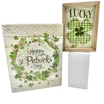 Primitives By Kathy St. Patrick&#39;s Day Pair of Wooden Box Signs Decor Hang or Sit - £14.73 GBP