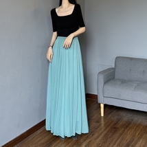 BLUE Floor Length Chiffon Skirt Outfit Summer Beach Chiffon Maxi Skirt Plus Size image 5