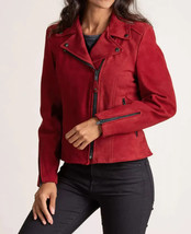 NEW Motorcycle Party Suede Leather Genuine Handmade Red Jacket Lambskin Women - £99.26 GBP