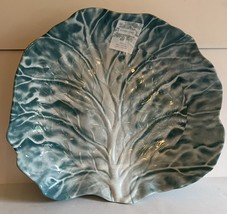 Shabby Chic Cabbage Leaf Melamine Large Serving Platter Blue White 13” New - $29.69