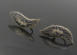 SIAM 925 Silver - Vintage Enamel Niello Dancer Leaf Non Pierce Earrings - EG5340 - £34.70 GBP