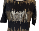 BCX Black with Gold Print Short Sleeve Round Neck Knit Top Size S - €9,67 EUR