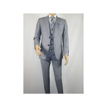 Men Suit BERLUSCONI Turkey 100% Italian Wool Super 180's 3pc Vested #Ber7 Sky image 2
