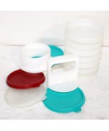 Vintage Tupperware Hamburger Press &amp; Ring #884 + 7- 4&quot; Rings # 882 + 4 L... - $16.99