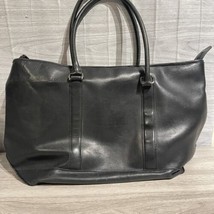 LL Bean Tote Bag Field Town Black Leather 20 Inch Extra Large 8 Inch Drop - £74.09 GBP