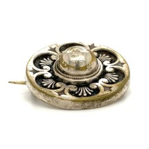 Antique Sterling Silver Victorian Ornate Repoussé Round Button Shape Pin Brooch - £42.88 GBP
