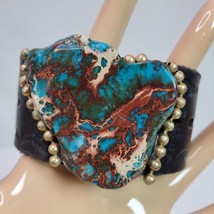 Vintage Aqua Terra Jasper Black Grunge Wrap Bracelet Band Handcrafted 9 Inch - $35.53