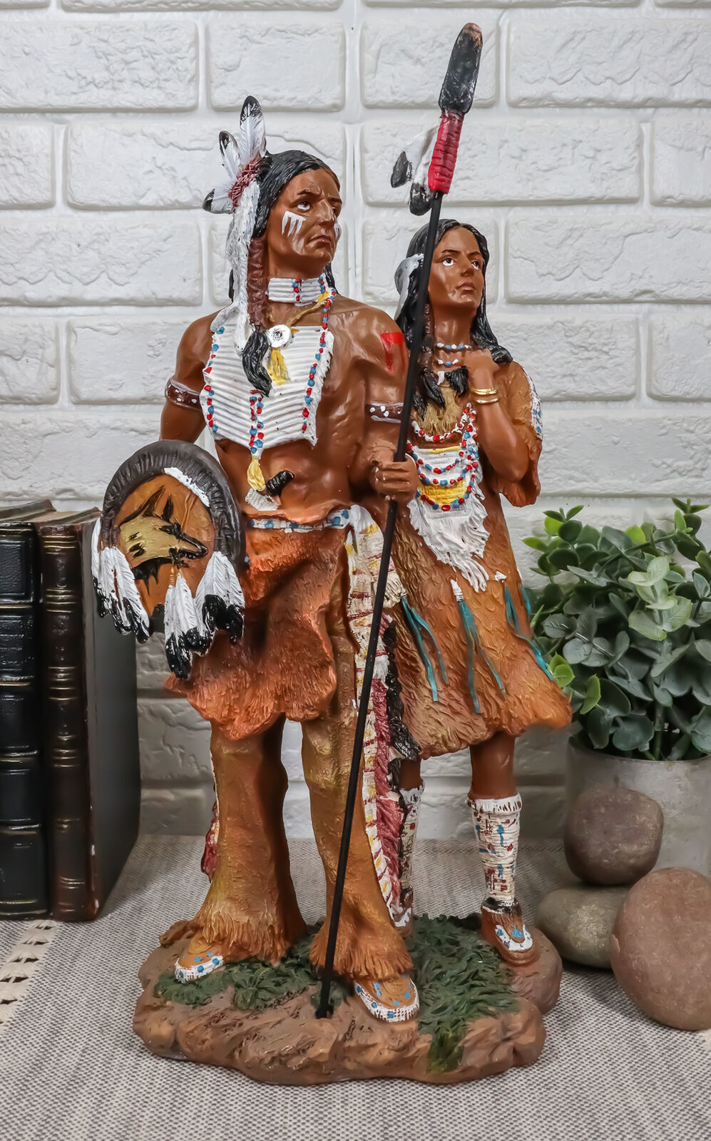 Ebros Hand Painted Eagle Warrior Couple Husband & Wife Family Figurine 12.5" H