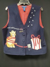 Karen Scott Sport Women&#39;s Vintage Embroidered Vest Navy Blue Size L 90s - £13.56 GBP