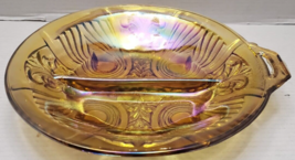 Vintage Indiana Iridescent Carnival Glass Marigold Divided Candy Trinket... - £7.78 GBP