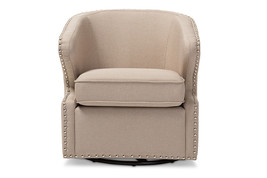 Carvell Beige Fabric Upholstered Swivel Armchair - $8,822.37 MXN