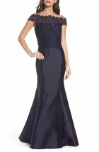 La Femme Lace &amp; Twill Mermaid Gown SZ 10 ($ 438) Navy - £94.03 GBP